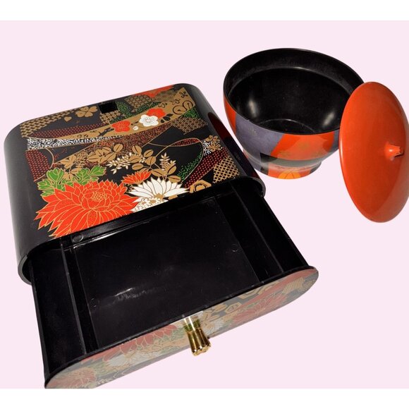 Vintage Japanese Lacquerware Box & Bowl Set With Lid - Picture 4 of 12